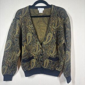 Vtg 80s Gucci Wool Paisley Cardigan Sweater Size 42 Italy Classic Grandpacore
